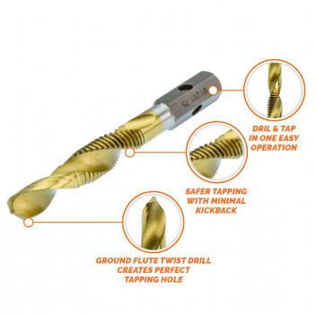 HMT VersaDrive Spiral Flute Combi Drill-Tap M8 x 1.25mm HMT VersaDrive Spiral Flute Combi Drill-Tap M8 x 1.25mm